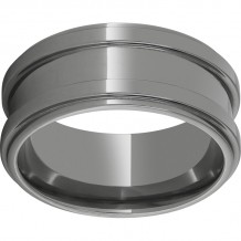 Rugged Tungsten  10mm Polished Band with Grooved Edges and 4mm Grooved Center