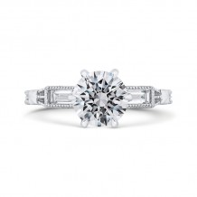 Shah Luxury 14K White Gold Round and Baguette Diamond Engagement Ring (Semi-Mount)