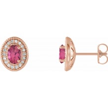 14K Rose Pink Tourmaline & 1/5 CTW Diamond Halo-Style Earrings