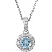 14K White Aquamarine & 1/5 CTW Diamond 18 Necklace