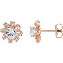 14K Rose Sapphire & 1/6 CTW Diamond Halo-Style Earrings