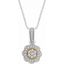 14K White & Yellow 1/6 CTW Diamond Halo-Style 16-18 Necklace