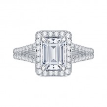 Shah Luxury 14K White Gold Emerald Cut Diamond Halo Engagement Ring with Split Shank (Semi-Mount)