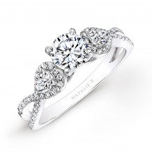 14k White Gold White Diamond Twisted Shank Engagement Ring with Pear Shaped Side Stones