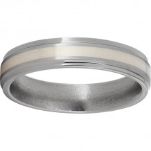Titanium Flat Band with Grooved Edges, a 2mm Sterling Silver Inlay and Satin Finish