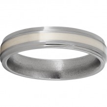 Titanium Flat Band with Grooved Edges, a 2mm Sterling Silver Inlay and Satin Finish
