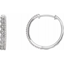 14K White 1/4 CTW Diamond Geometric Hoop Earrings