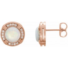 14K Rose Opal & 1/8 CTW Diamond Earrings