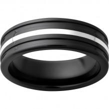 Black Diamond Ceramic Band with 1mm Sterling Silver Inlay