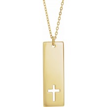 14K Yellow Pierced Cross Engravable Bar 16-18 Necklace