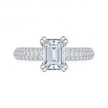 Shah Luxury 14K White Gold Euro Shank Emerald Diamond Cathedral Style Engagement Ring (Semi-Mount)