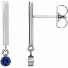 14K White Blue Sapphire Bar Earrings