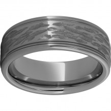 Rugged Tungsten  8mm Rounded Edge Band with Bark Finish