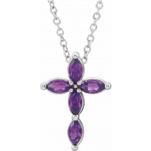 14K White Amethyst Cross Necklace