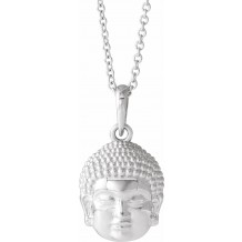 14K White 14.7x10.5 mm Meditation Buddha 16-18 Necklace