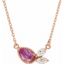 14K Rose Pink Sapphire & 1/6 CTW Diamond 16 Necklace