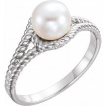 14K White 7 mm White Freshwater Pearl Rope Ring