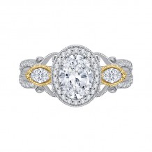 Shah Luxury 14K Two-Tone Gold Oval Diamond Halo Engagement Ring (Semi-Mount)