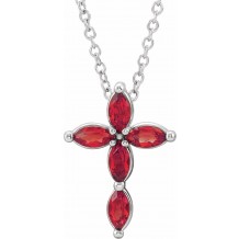 14K White Ruby Cross Necklace