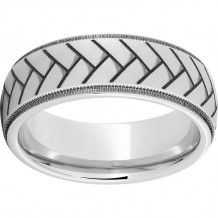 Serinium Domed Band with Milgrain Edges and Weave Laser Engraving