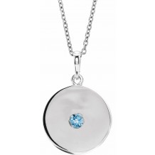 14K White Aquamarine Disc 16-18 Necklace