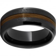 Black Diamond Ceramic Beveled Edge Band with Rye Whiskey Barrel Aged Inlay and Grain Finish