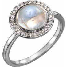 14K White Rainbow Moonstone & 1/8 CTW Diamond Halo-Style Ring