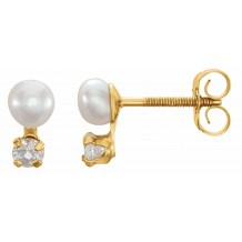 14K Yellow Freshwater Cultured Pearl & Cubic Zirconia Earrings