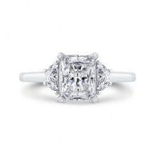 Shah Luxury 14K White Gold Three Stone Engagement Ring Center Radiant with Half-moon sides Diamond