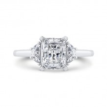 Shah Luxury 14K White Gold Three Stone Engagement Ring Center Radiant with Half-moon sides Diamond
