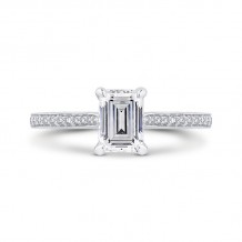 Shah Luxury 14K White Gold Emerald Cut Diamond Engagement Ring (Semi-Mount)