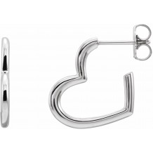 14K White Heart Hoop Earrings