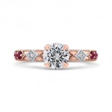 Shah Luxury 14K Two-Tone Gold Round Diamond and Ruby Engagement Ring (Semi-Mount)