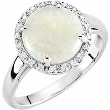 14K White Opal & .07 CTW Diamond Ring