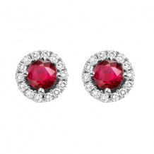 Gems One 14Kt White Gold Diamond (1/8Ctw) & Ruby (3/8 Ctw) Earring