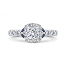 Shah Luxury 14K White Gold Cushion Cut Diamond Halo Engagement Ring with Sapphire (Semi-Mount)