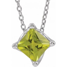 14K White Peridot Solitaire 16-18 Necklace