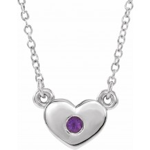 14K White Amethyst Heart 16 Necklace