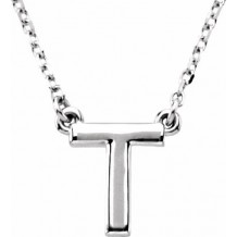 14K White Block Initial T 16 Necklace