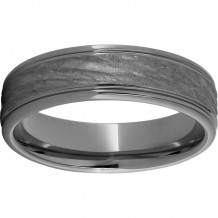 Rugged Tungsten  6mm Rounded Edge Band with Bark Finish