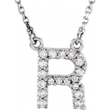 14K White Initial R 1/8 CTW Diamond 16 Necklace