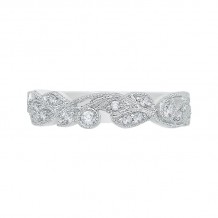 Shah Luxury 14K White Gold Leaf Design Round Diamond Wedding Band