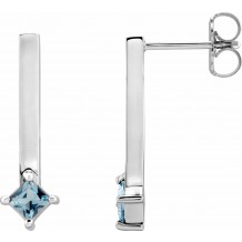 14K White London Blue Topaz Bar Drop Earrings