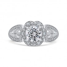 Shah Luxury 14K White Gold Round Diamond Floral Halo Engagement Ring with Split Shank (Semi-Mount)