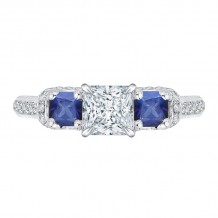 Shah Luxury 14K White Gold Princess Diamond and Sapphire Three-Stone Engagement Ring (Semi-Mount)