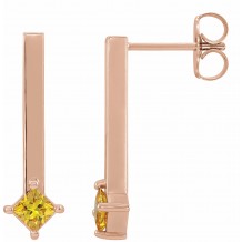 14K Rose Yellow Sapphire Bar Drop Earrings