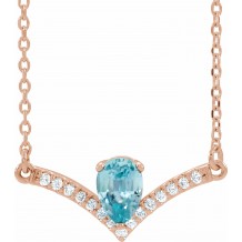14K Rose Blue Zircon & .06 CTW Diamond 18 Necklace