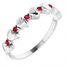 14K White Ruby Stackable Heart Ring