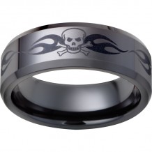 Black Diamond Ceramic Beveled Edge Band with Skull Laser Engraving