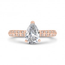 Shah Luxury 14K Rose Gold Pear Diamond Double Row Engagement Ring with Round Shank (Semi-Mount)